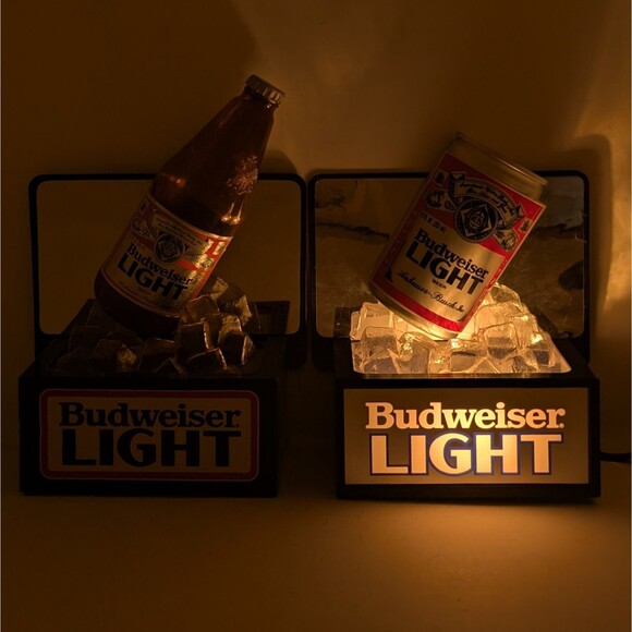 VTG Lot Of 2 Budweiser Light Bar Top Sign Bottle and Lighted Can On Ice Works - Picture 16 of 16